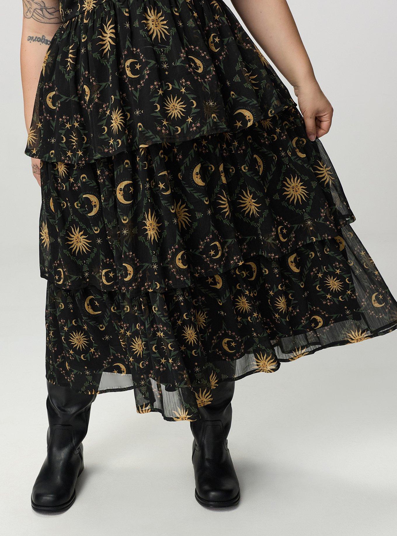 Sweetheart Tiered Midi Dress, CELESTIAL MEDALLION BLACK, alternate