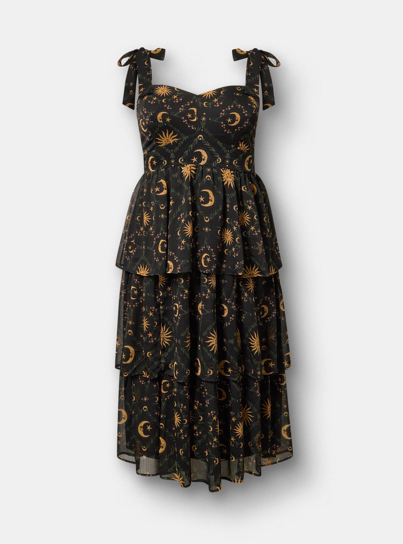 Sweetheart Tiered Midi Dress, CELESTIAL MEDALLION BLACK, flat
