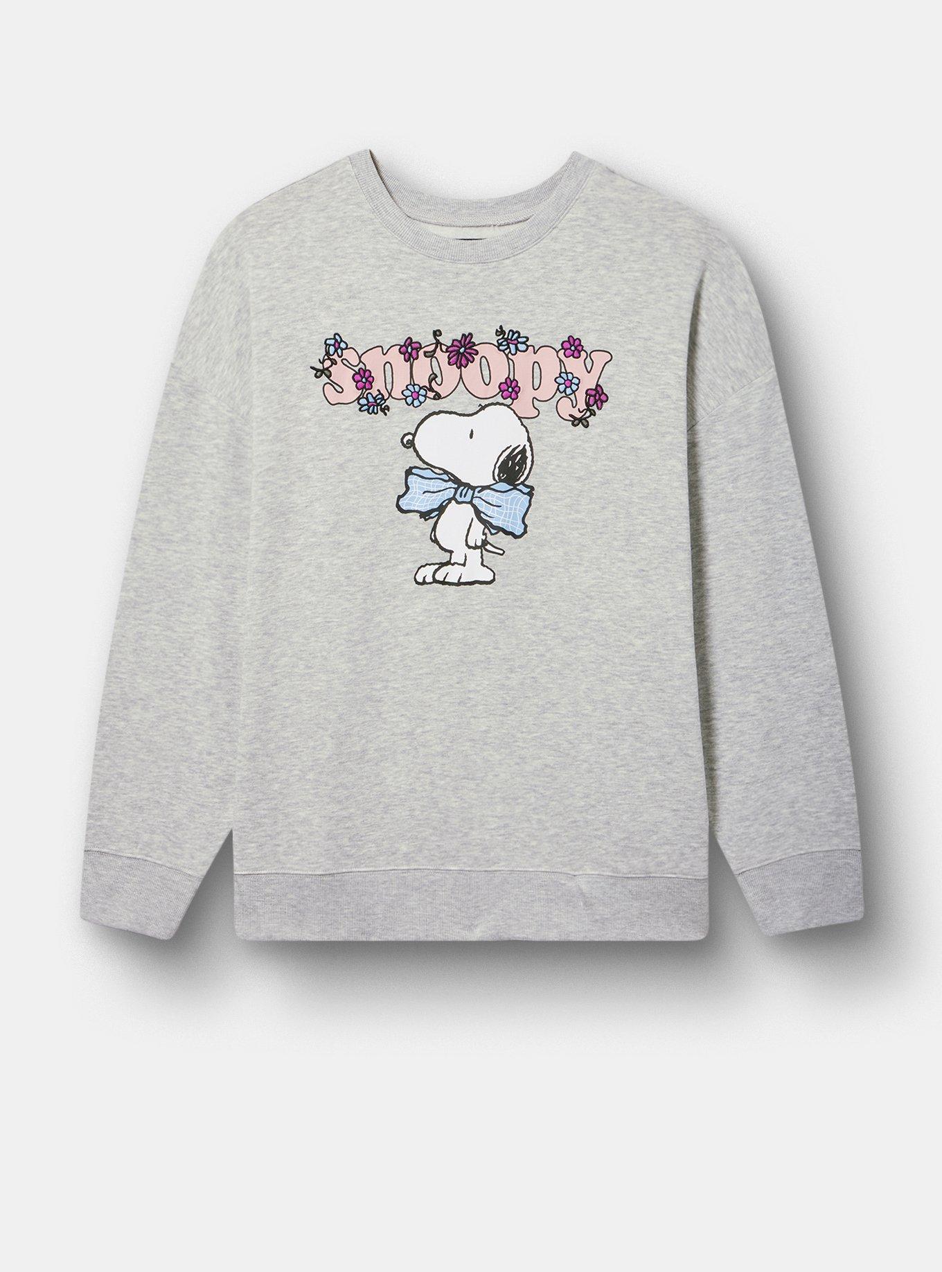 Plus Size Peanuts Relaxed Raglan Sweatshirt, SNOOPY BOW LT HEATHER GREY, hi-res