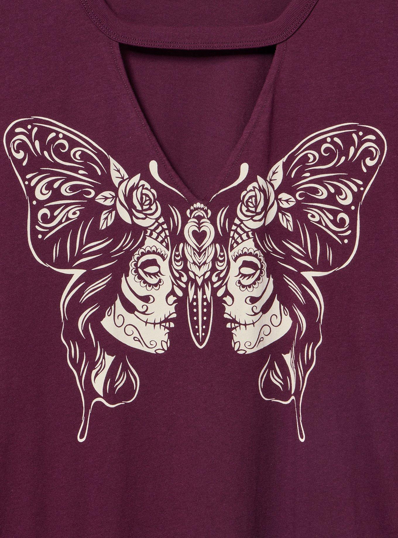 Cotton Jersey Choker Tee, MUERTA BUTTERFLY POTENT PURPLE, alternate