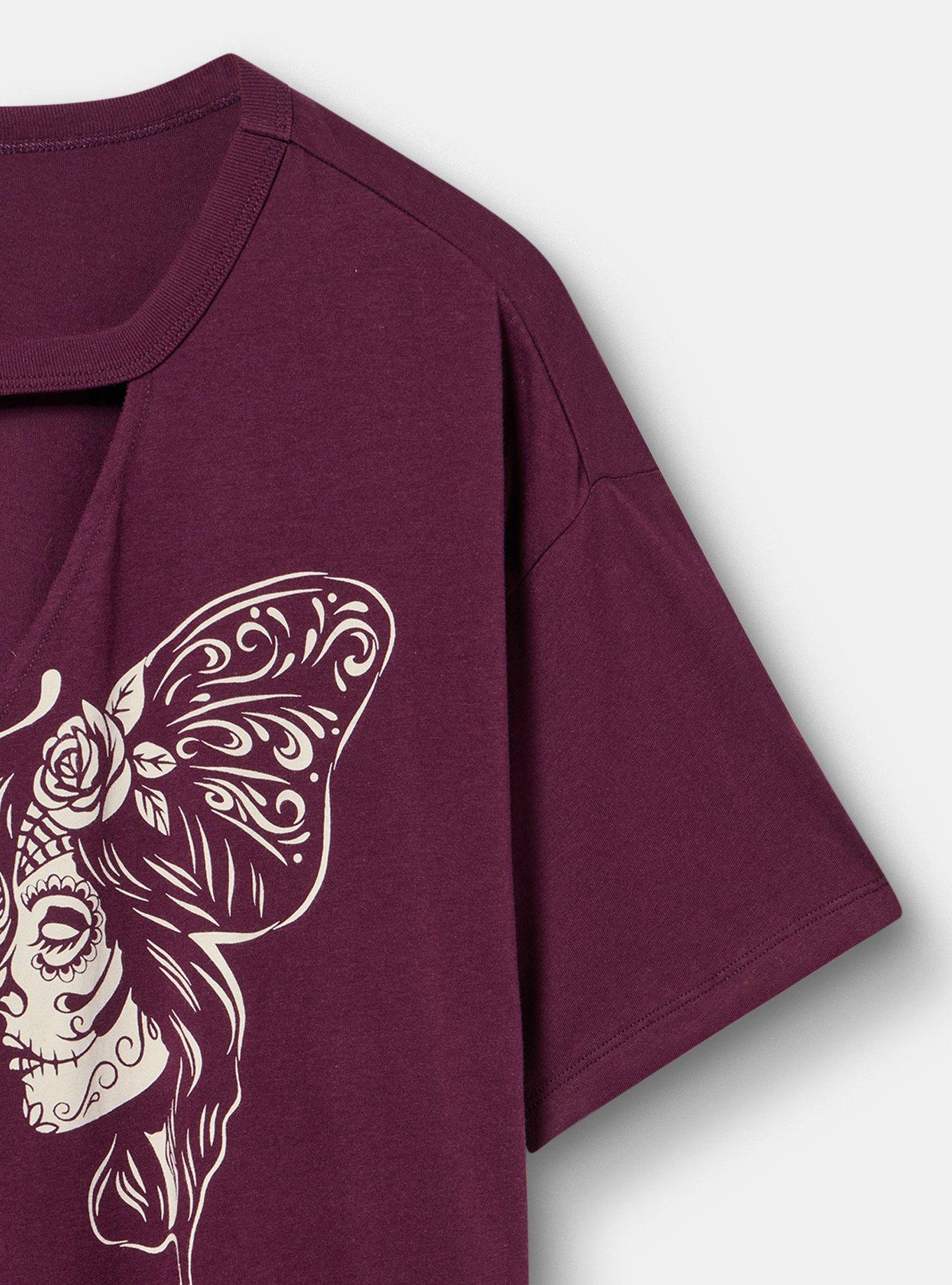 Cotton Jersey Choker Tee, MUERTA BUTTERFLY POTENT PURPLE, alternate