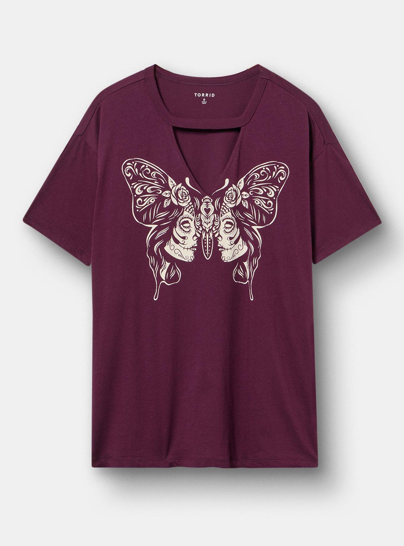 Cotton Jersey Choker Tee, MUERTA BUTTERFLY POTENT PURPLE, hi-res