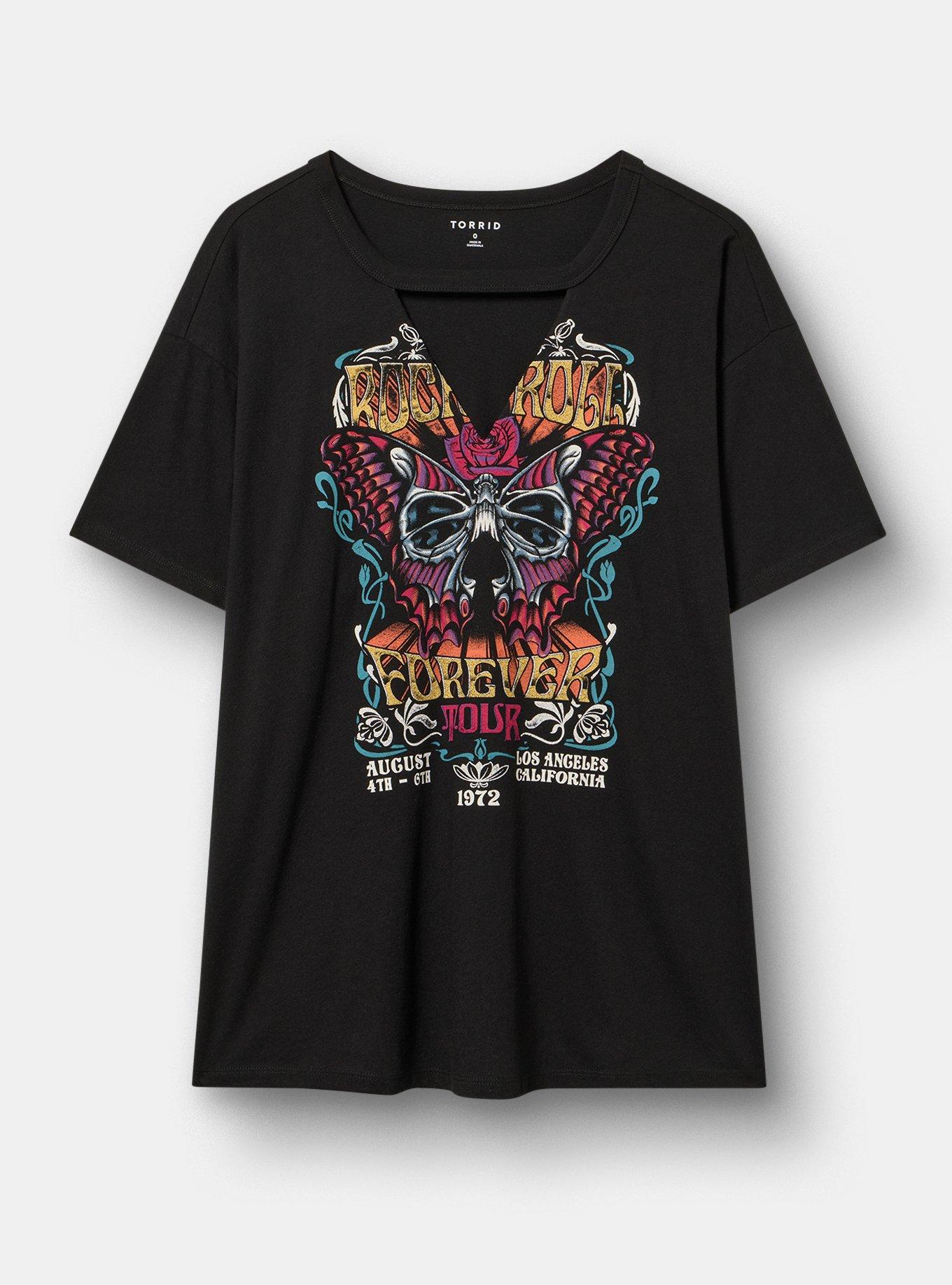 Cotton Jersey Choker Tee, ROCK BUTTERFLY DEEP BLACK, flat