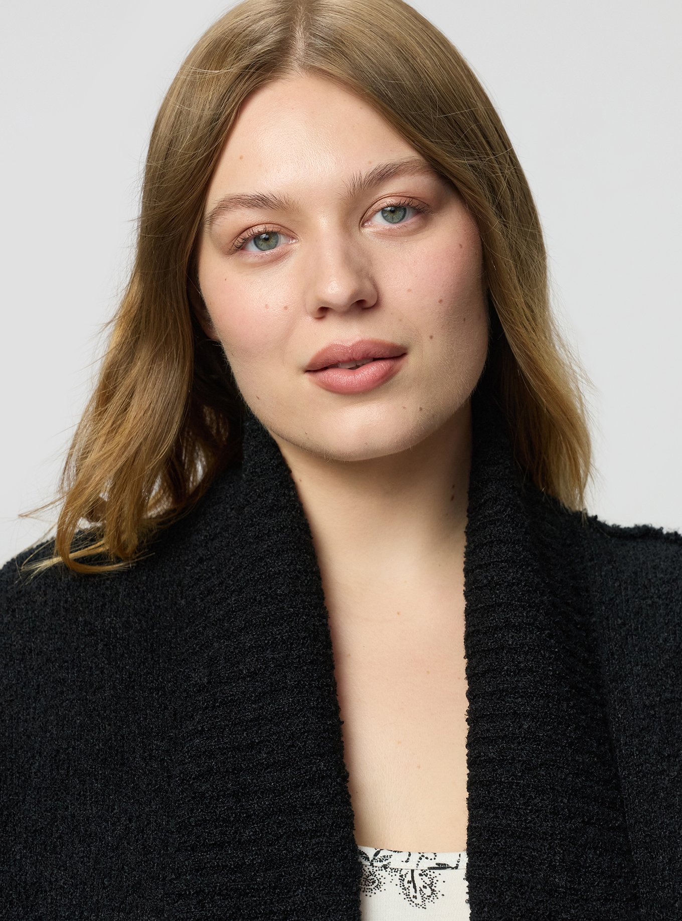 Boucle Open Front Cardigan, DEEP BLACK, alternate