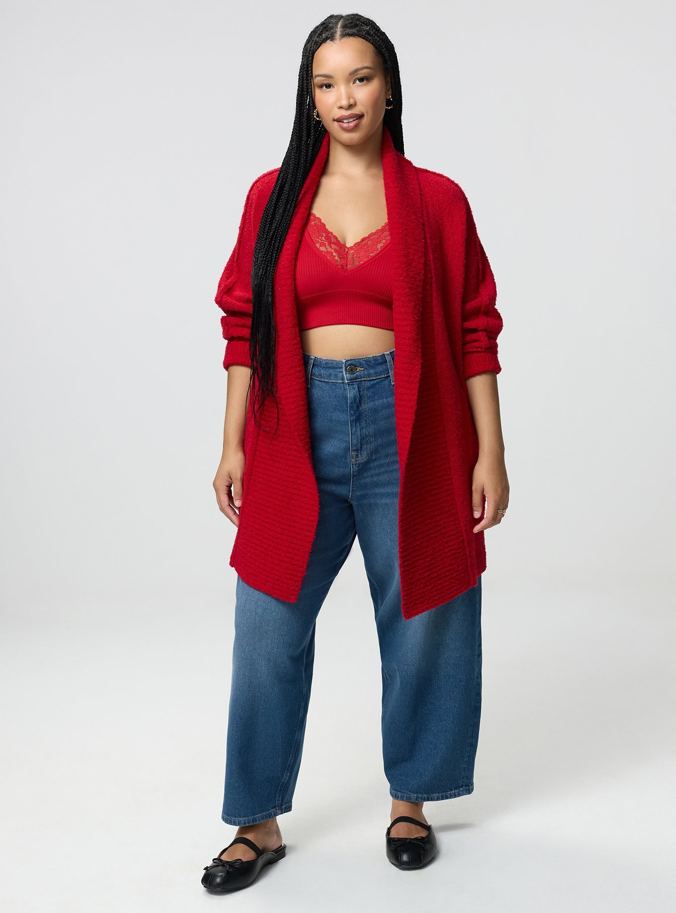 Boucle Open Front Cardigan, JESTER RED, alternate