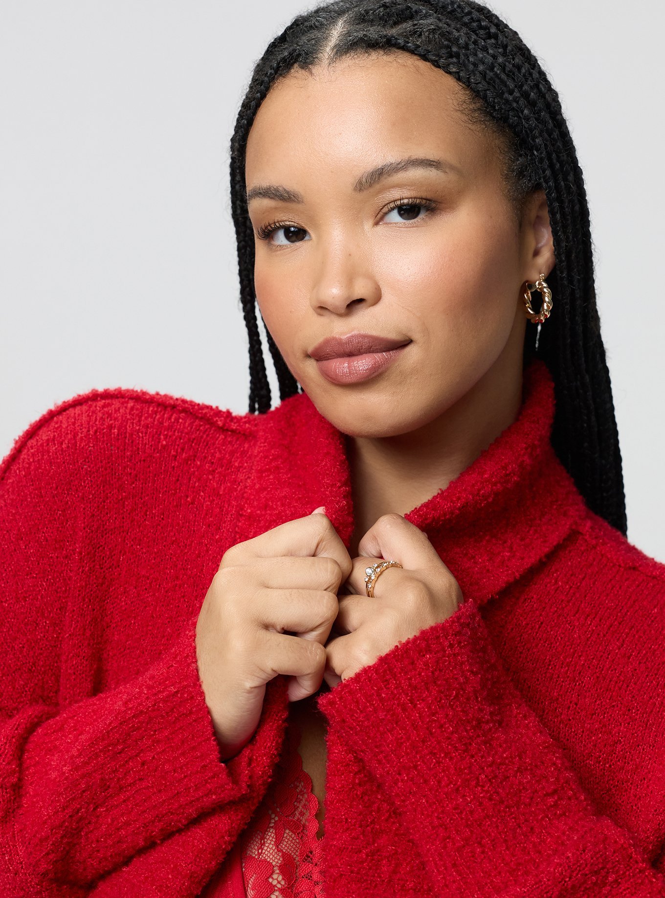 Boucle Open Front Cardigan, JESTER RED, alternate