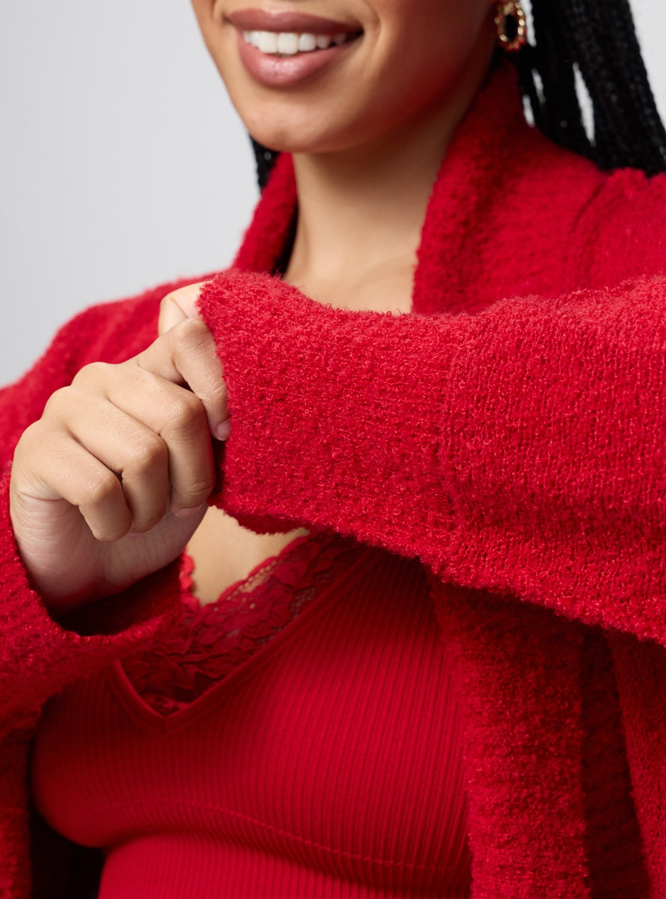 Boucle Open Front Cardigan, JESTER RED, alternate