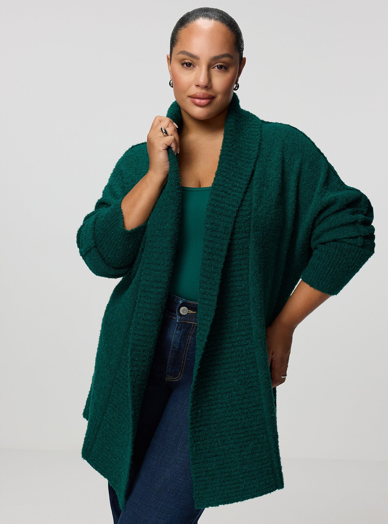Boucle Open Front Cardigan, BOTANICAL GARDEN, hi-res