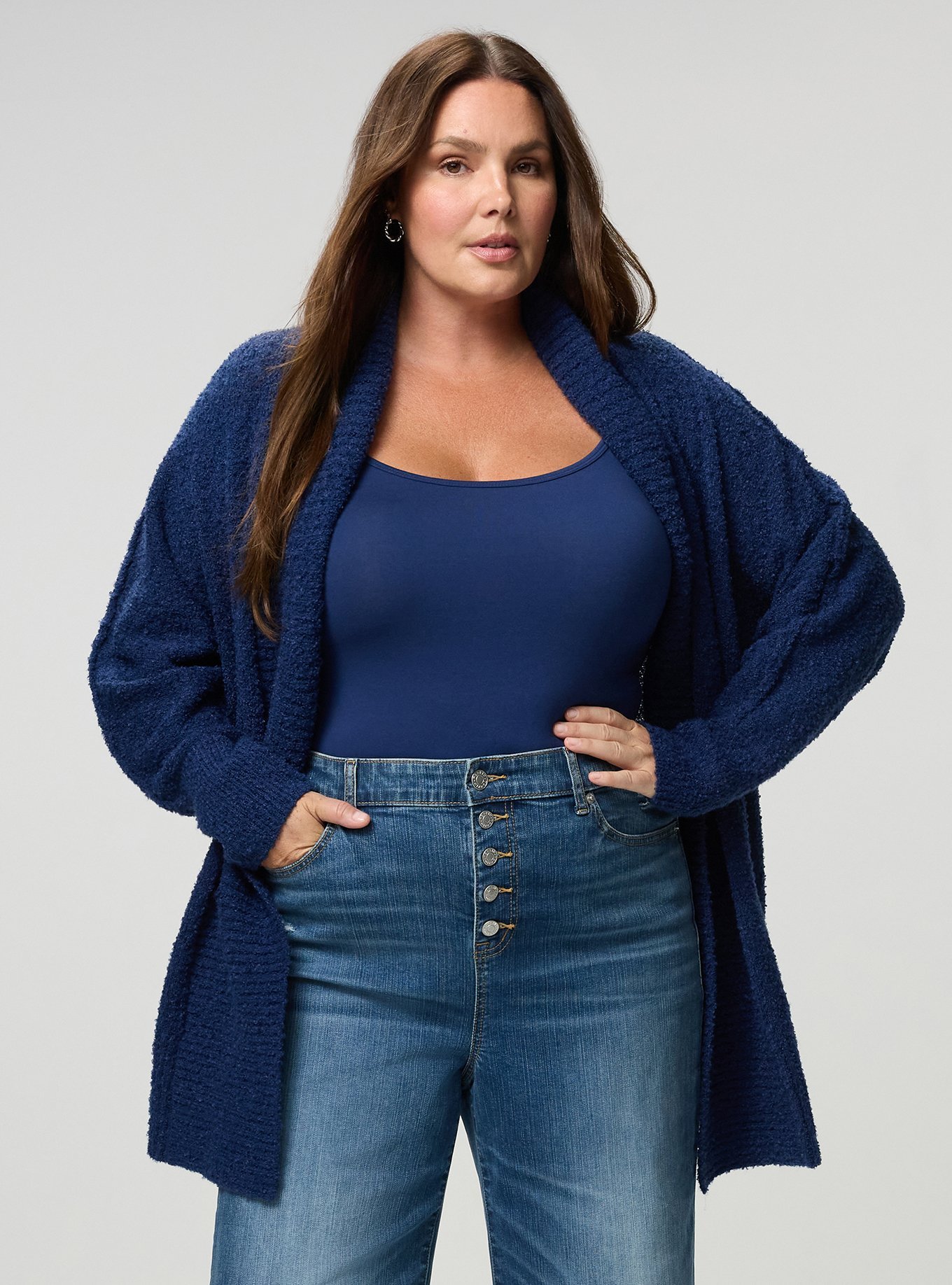 Boucle Open Front Cardigan, MEDIEVAL BLUE, alternate