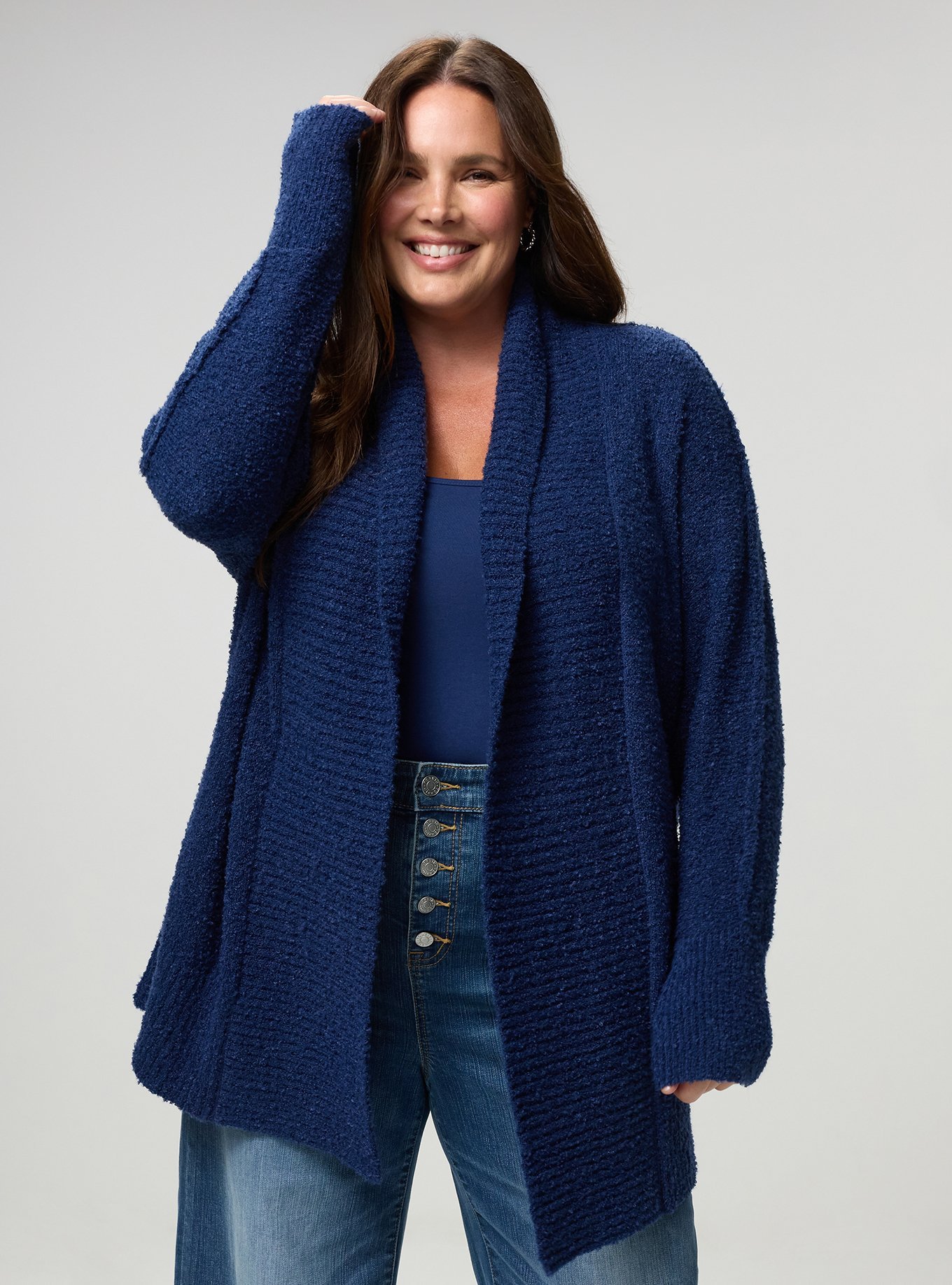 Boucle Open Front Cardigan, MEDIEVAL BLUE, hi-res