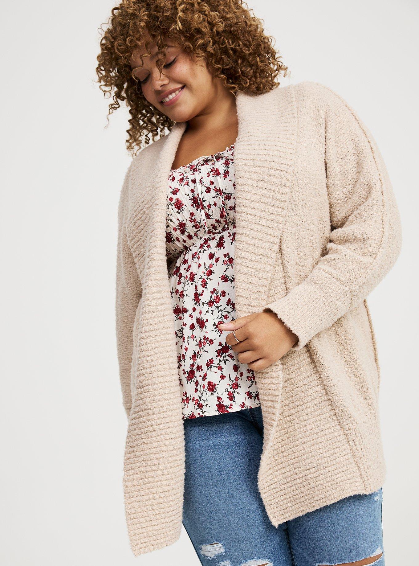 Boucle Open Front Dolman Cardigan Sweater
