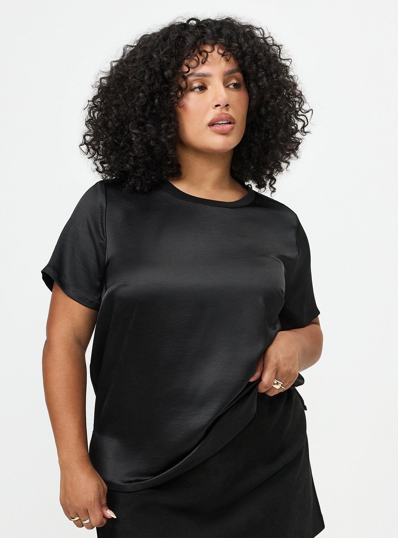 Satin Crew Top, DEEP BLACK, hi-res