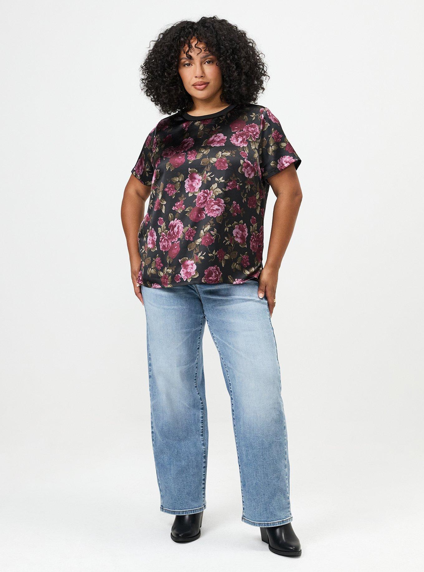 Satin Crew Top, KAI FLORAL BURGUNDY, alternate