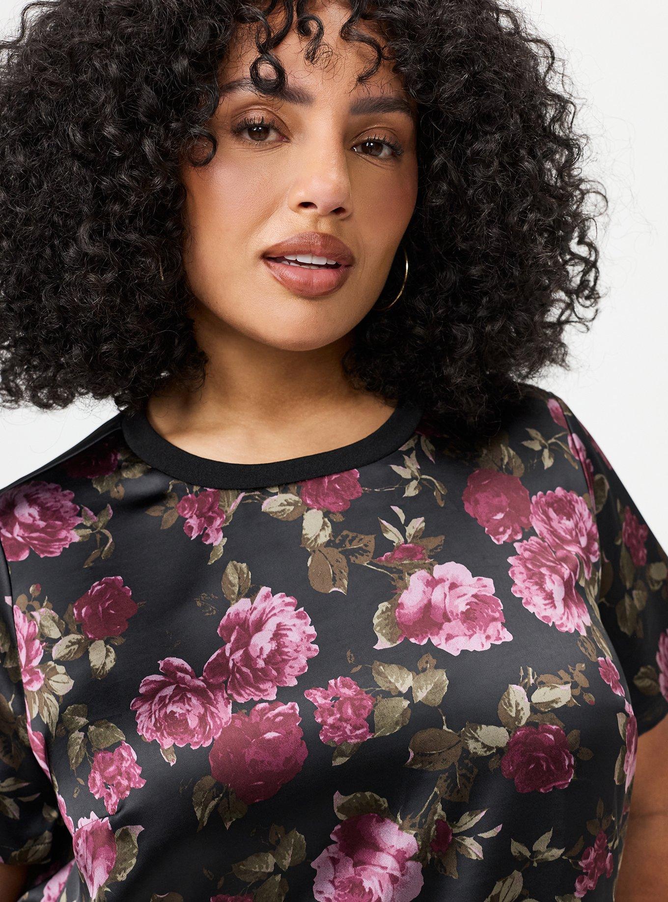 Satin Crew Top, KAI FLORAL BURGUNDY, alternate