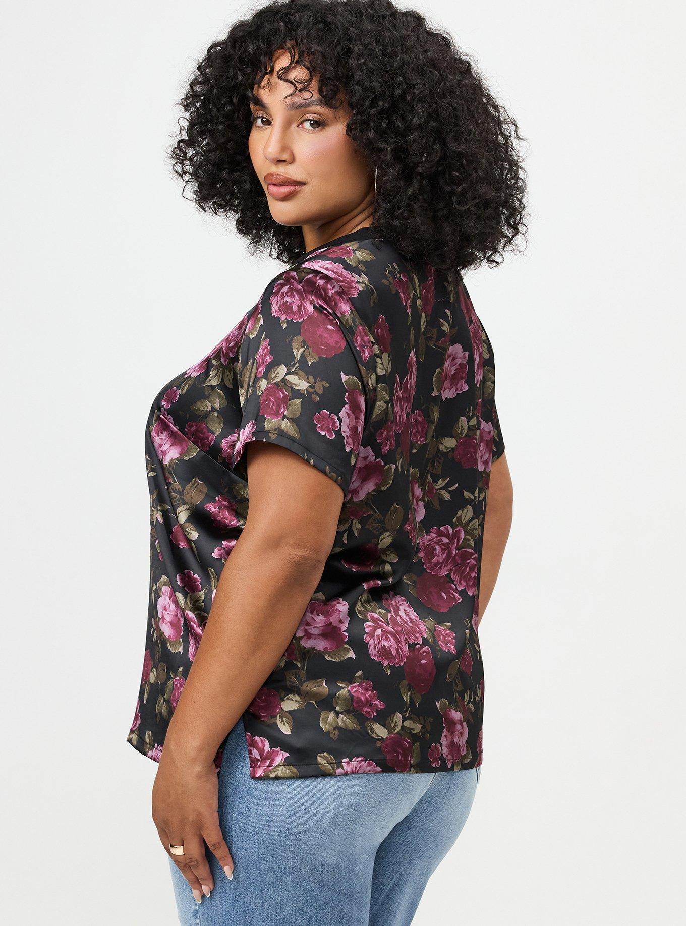 Satin Crew Top, KAI FLORAL BURGUNDY, alternate