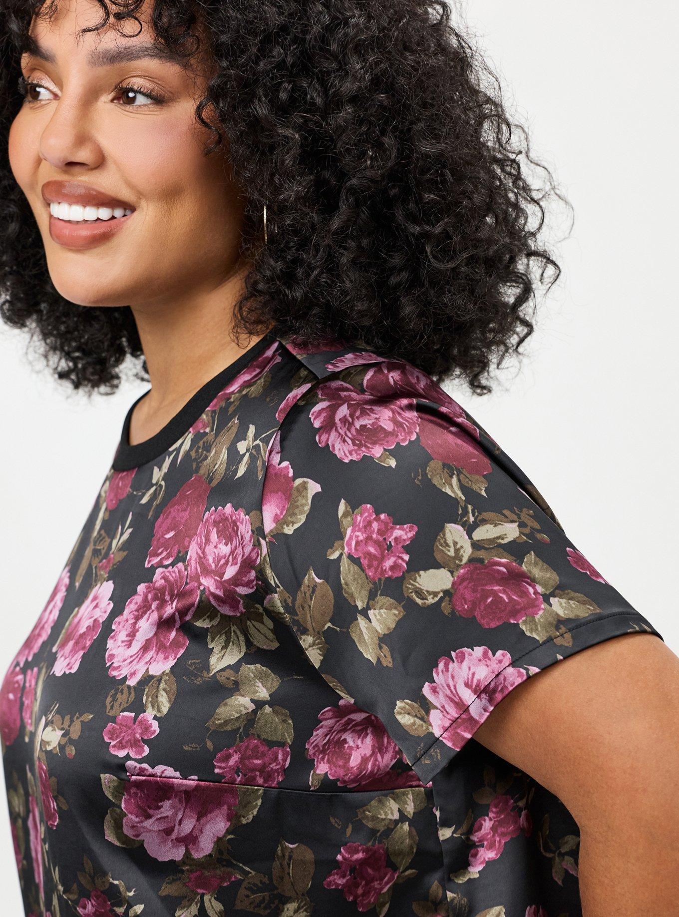 Satin Crew Top, KAI FLORAL BURGUNDY, alternate