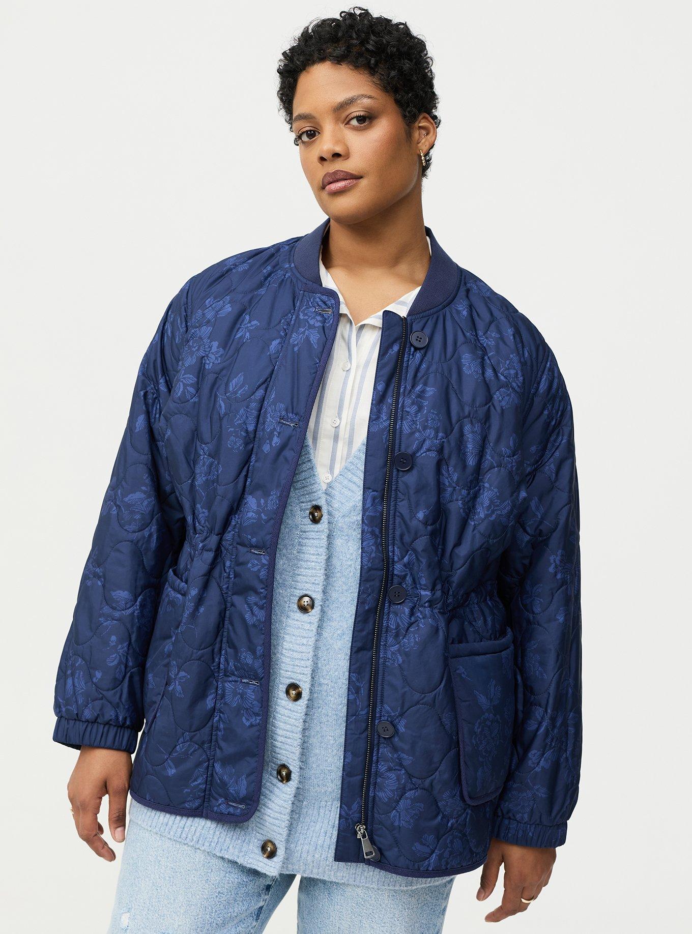 Plus Size Quilted Bomber Jacket, BECCA FLORAL NAVY, hi-res