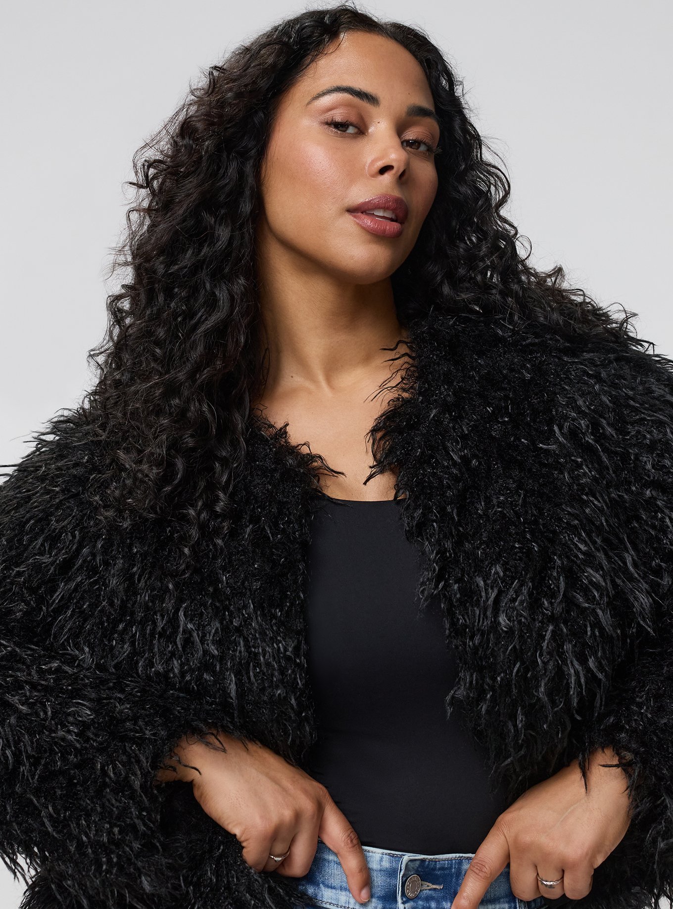 Shaggy Faux Fur Jacket, DEEP BLACK, alternate