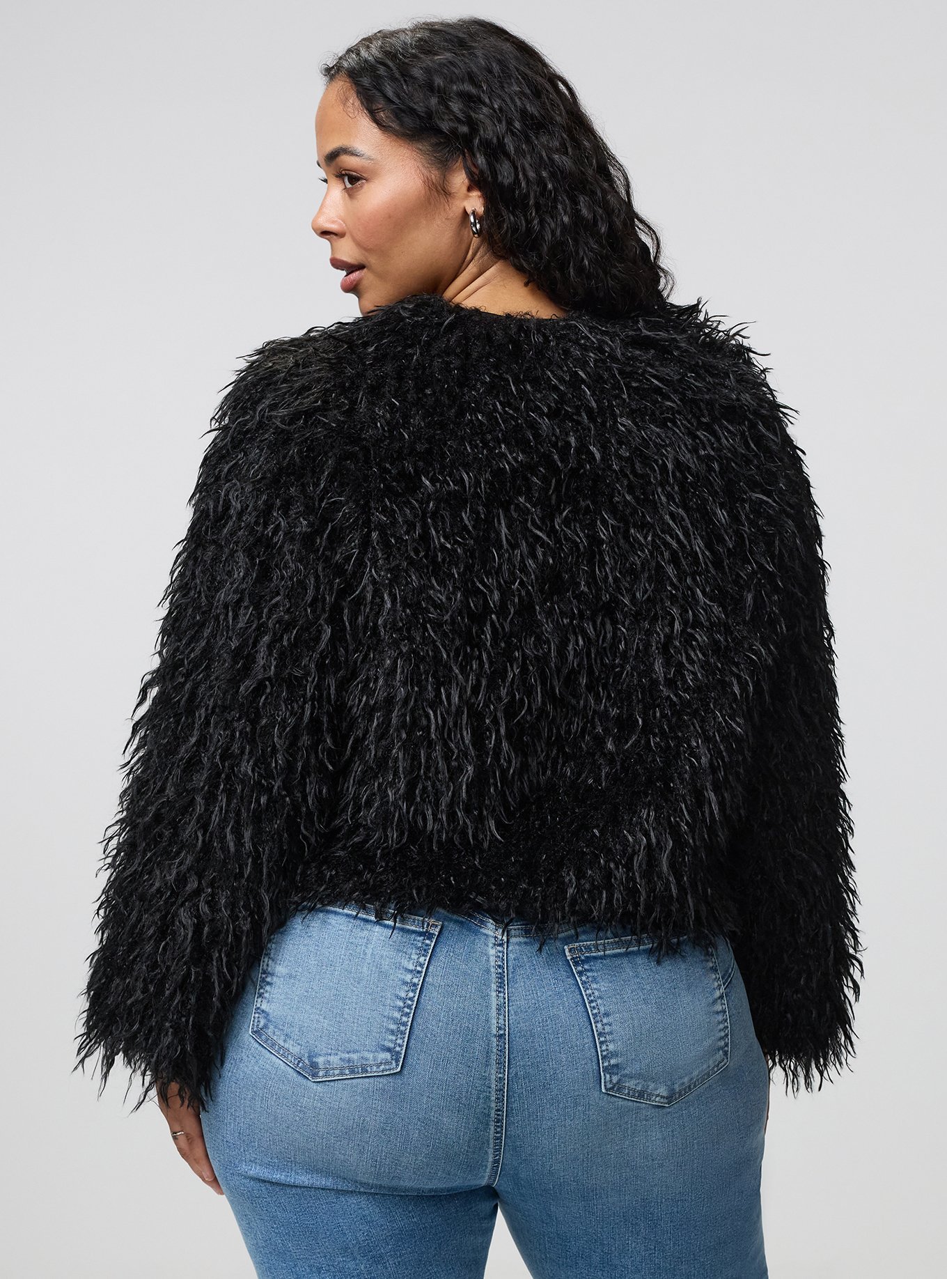 Shaggy Faux Fur Jacket, DEEP BLACK, alternate