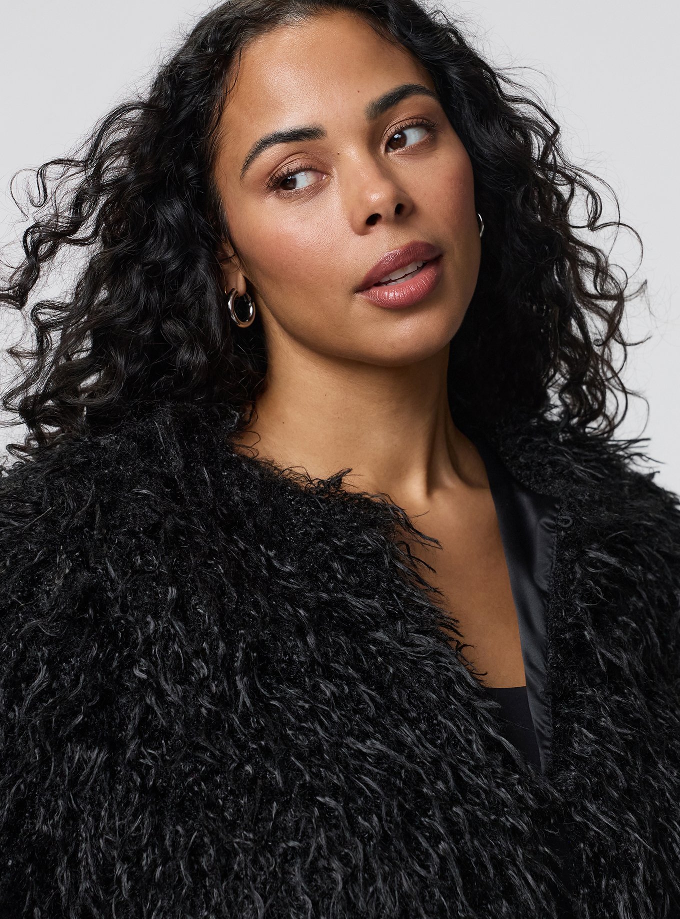 Shaggy Faux Fur Jacket, DEEP BLACK, alternate