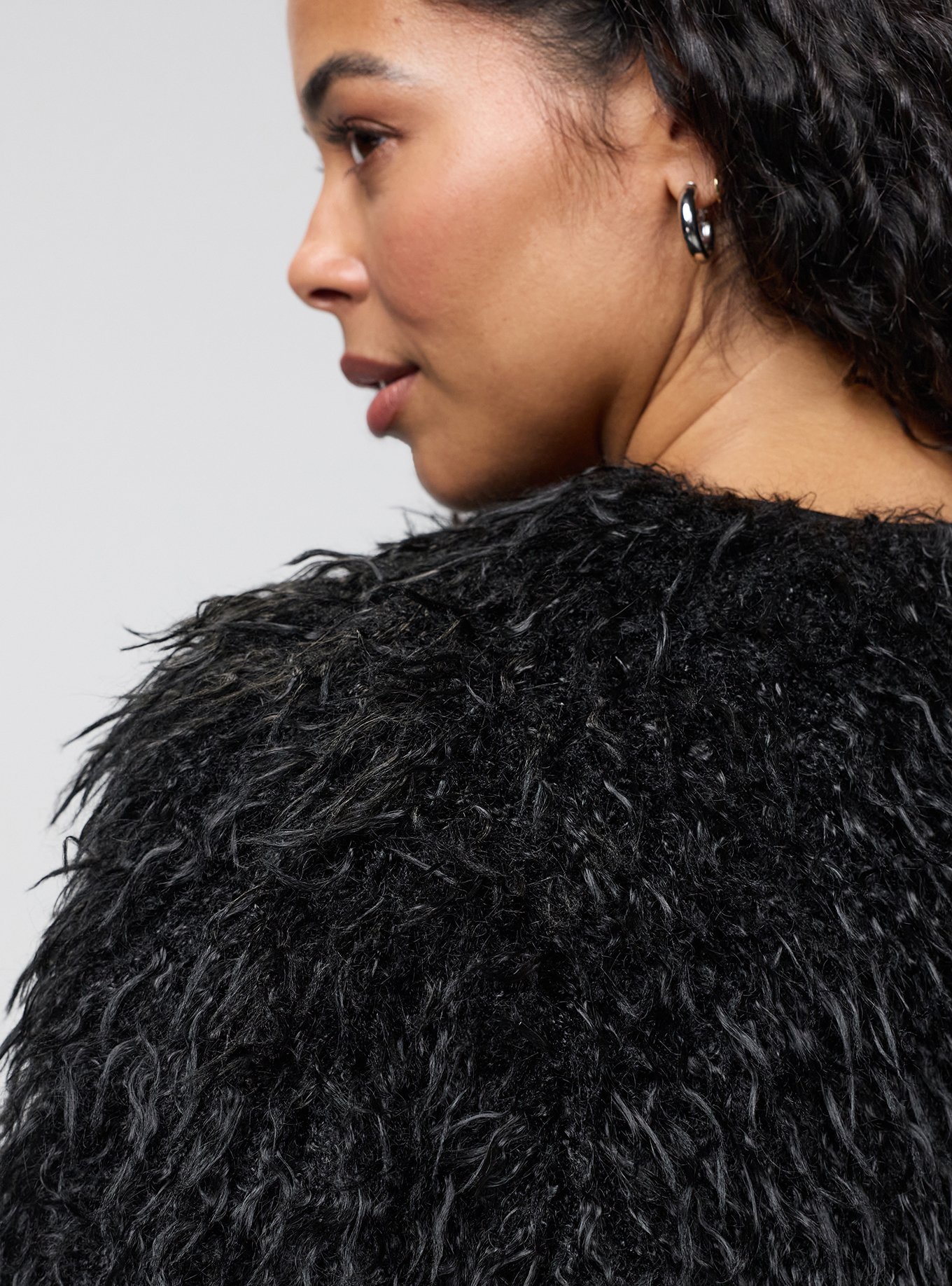 Shaggy Faux Fur Jacket, DEEP BLACK, alternate