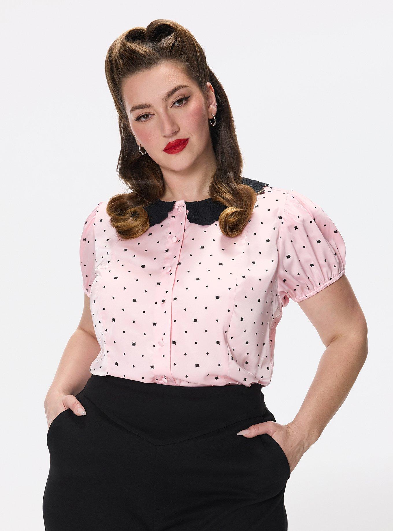 Retro Chic Collared Blouse, BEZU CATS PINK ALMOND BLOSSOM, alternate