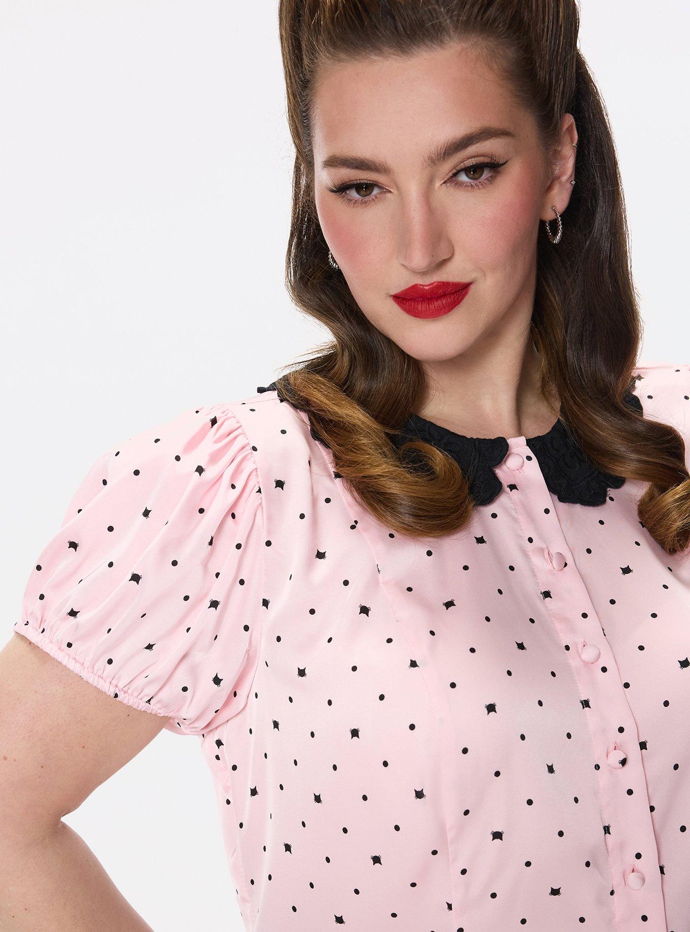 Retro Chic Collared Blouse, BEZU CATS PINK ALMOND BLOSSOM, alternate