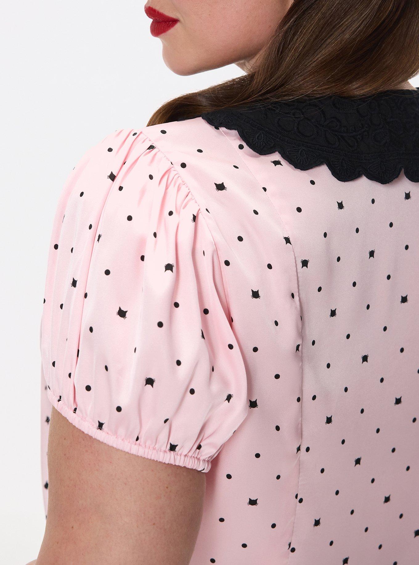 Retro Chic Collared Blouse, BEZU CATS PINK ALMOND BLOSSOM, alternate