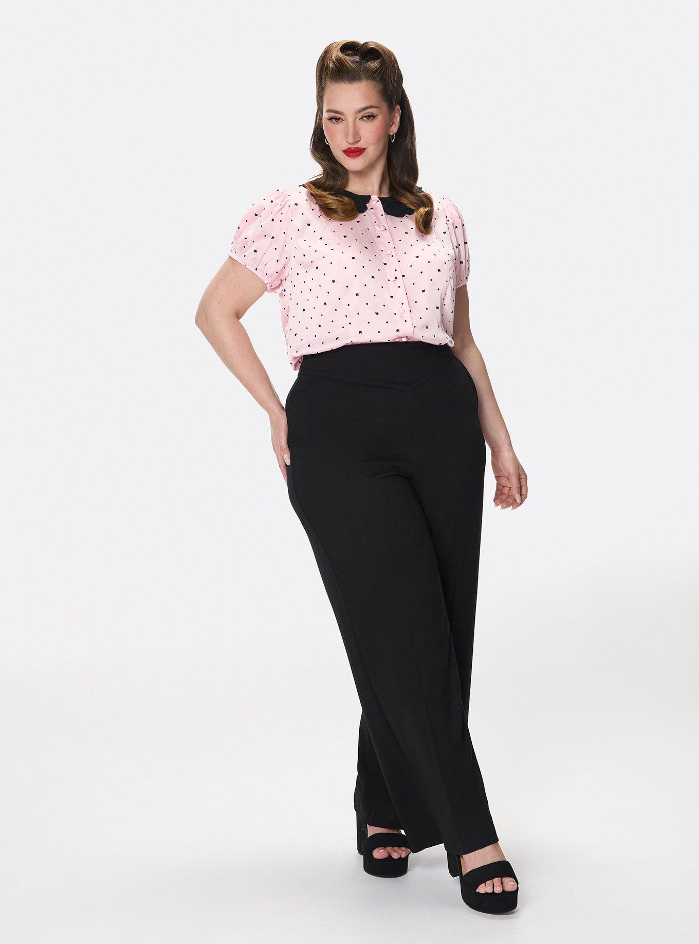 Retro Chic Collared Blouse, BEZU CATS PINK ALMOND BLOSSOM, alternate