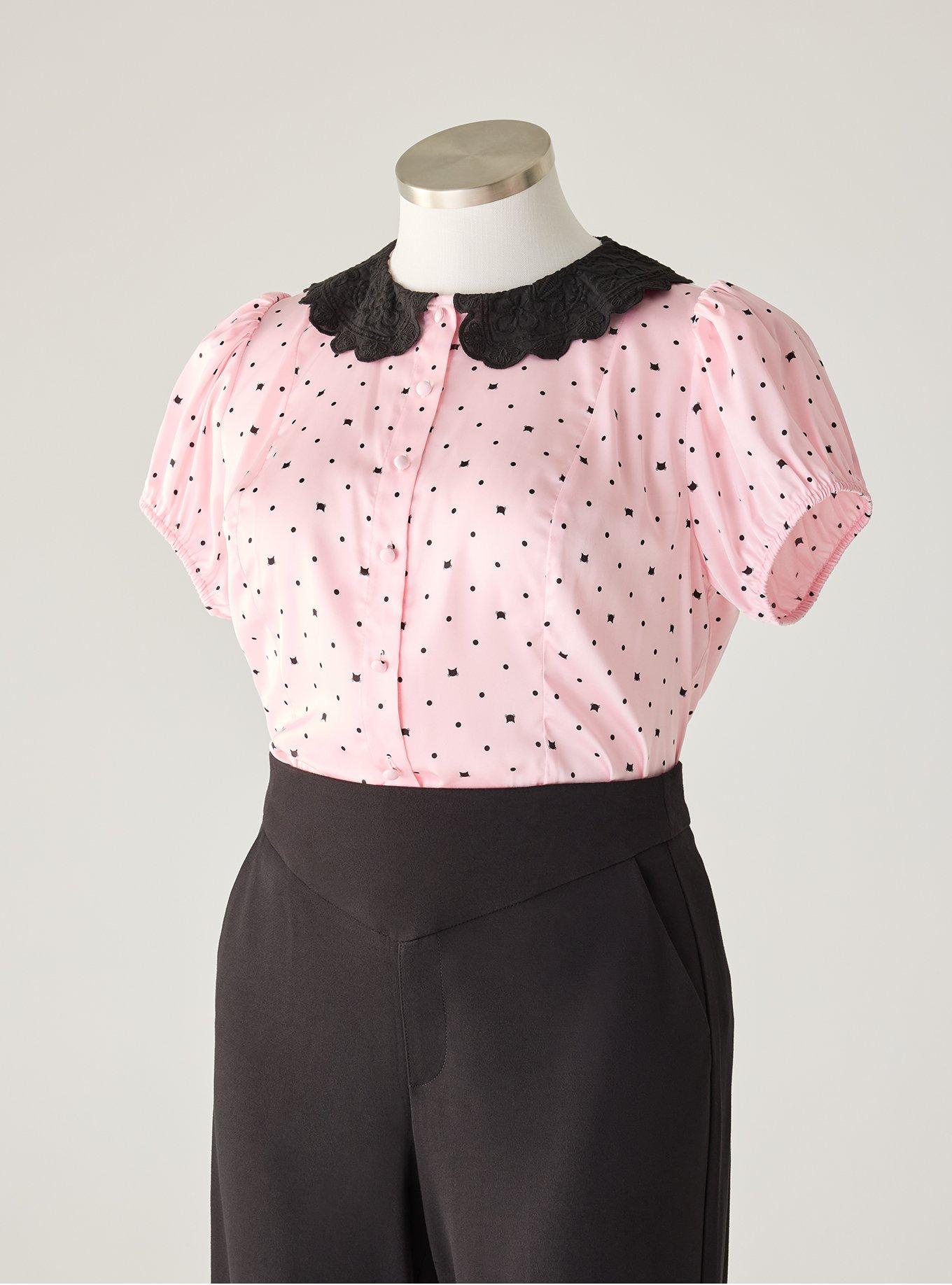Retro Chic Collared Blouse, BEZU CATS PINK ALMOND BLOSSOM, flat