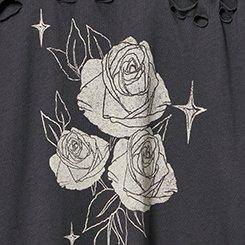 Plus Size Vintage Cotton Destructed Roll Sleeve Tee, ROSE STARS OBSIDIAN, swatch