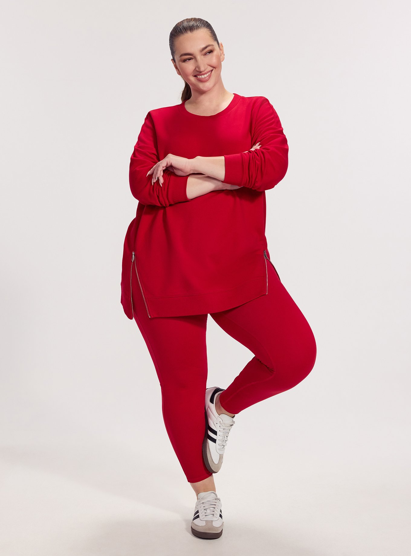 TRU Everyday Fleece Relaxed Active Tunic, JESTER RED, alternate