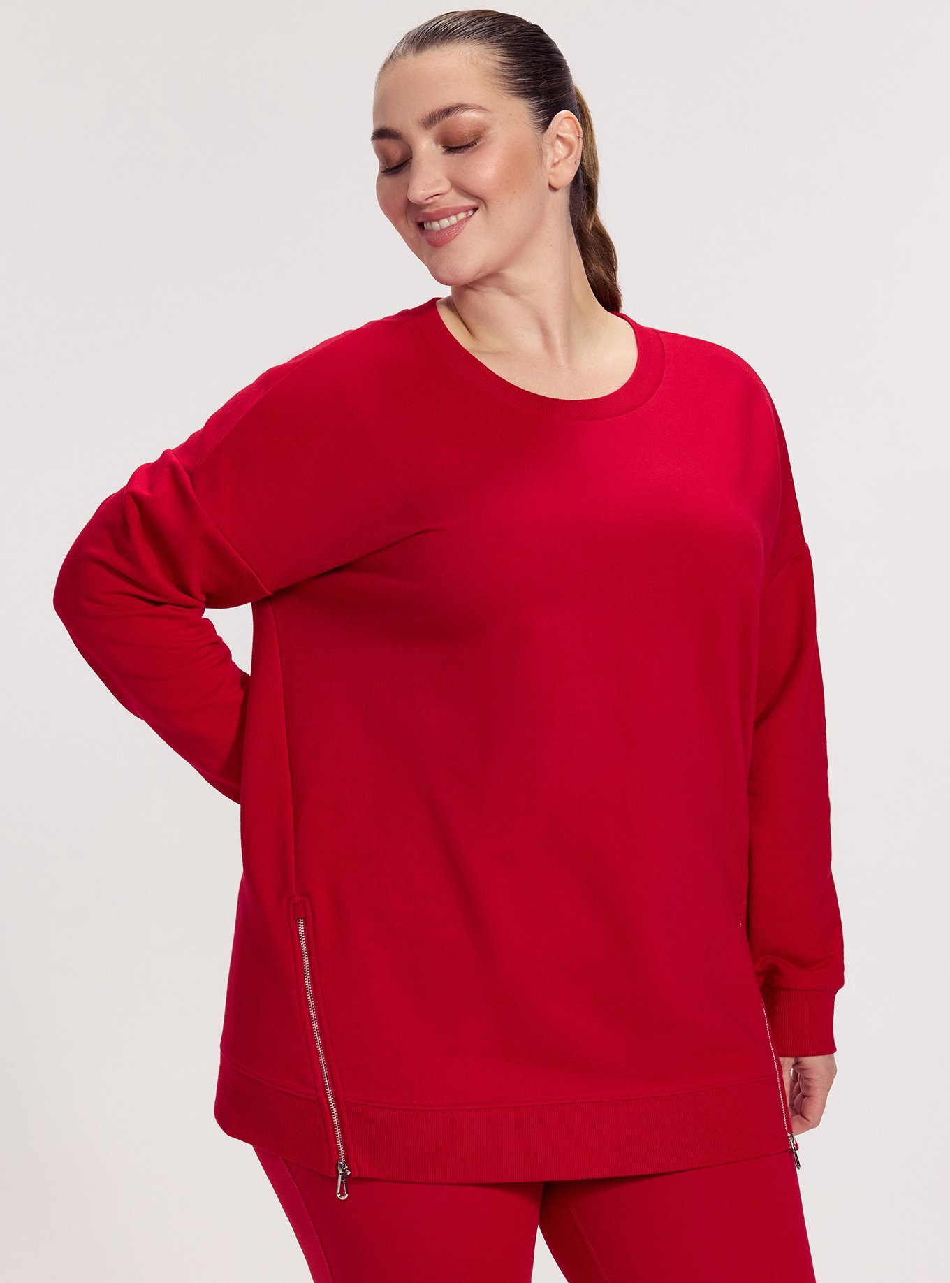 TRU Everyday Fleece Relaxed Active Tunic, JESTER RED, hi-res