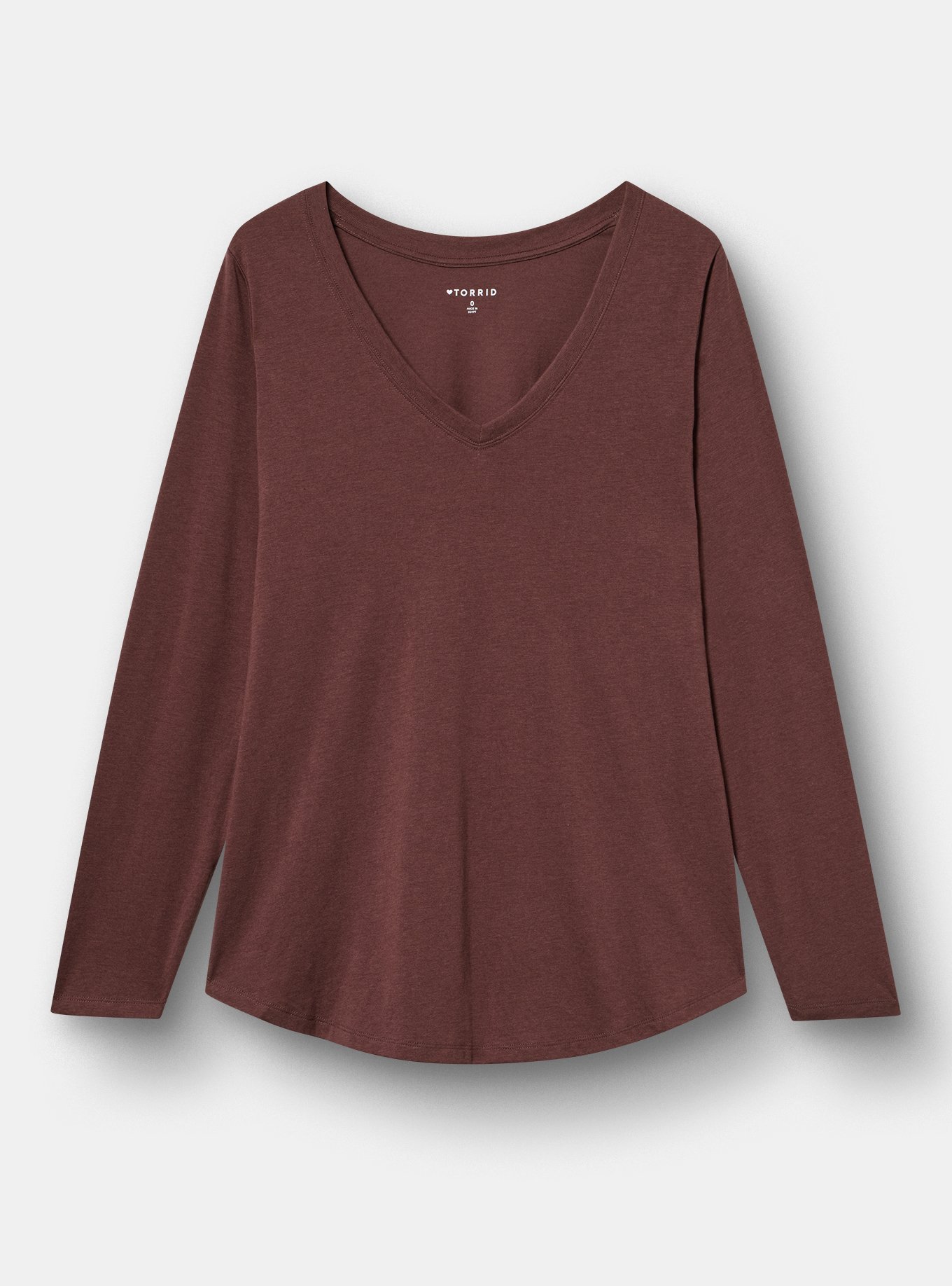 Girlfriend Signature Jersey V-Neck Long Sleeve Tee, PUCE, hi-res