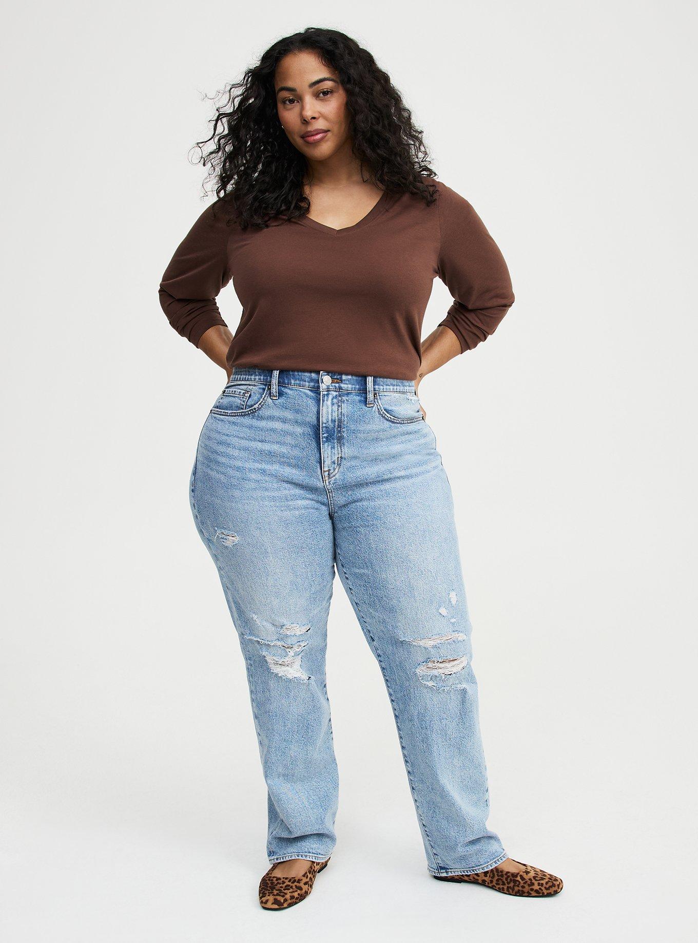 Girlfriend V-Neck Signature Jersey Long Sleeve Tee, CHESTNUT, alternate