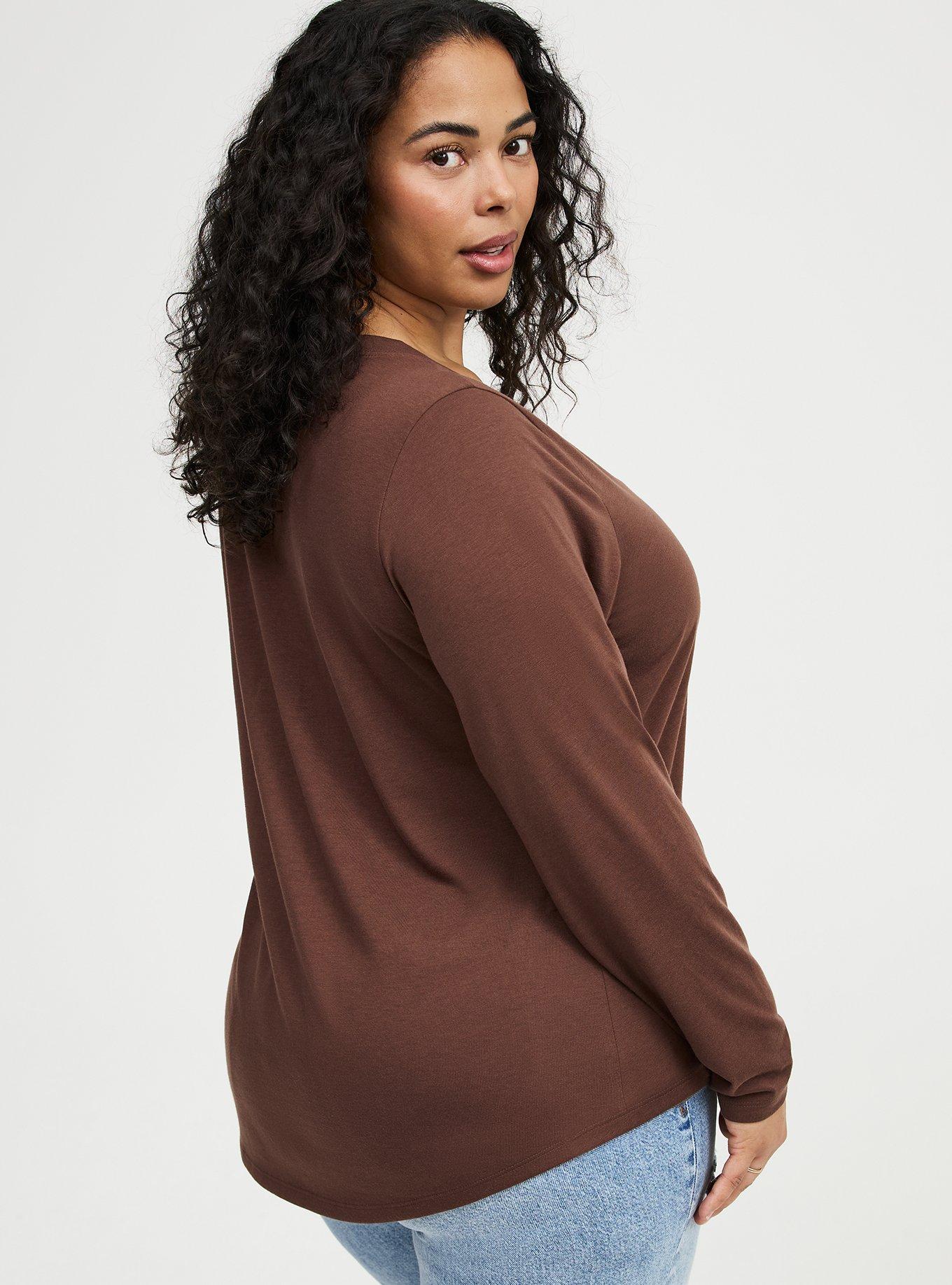 Girlfriend V-Neck Signature Jersey Long Sleeve Tee, CHESTNUT, alternate