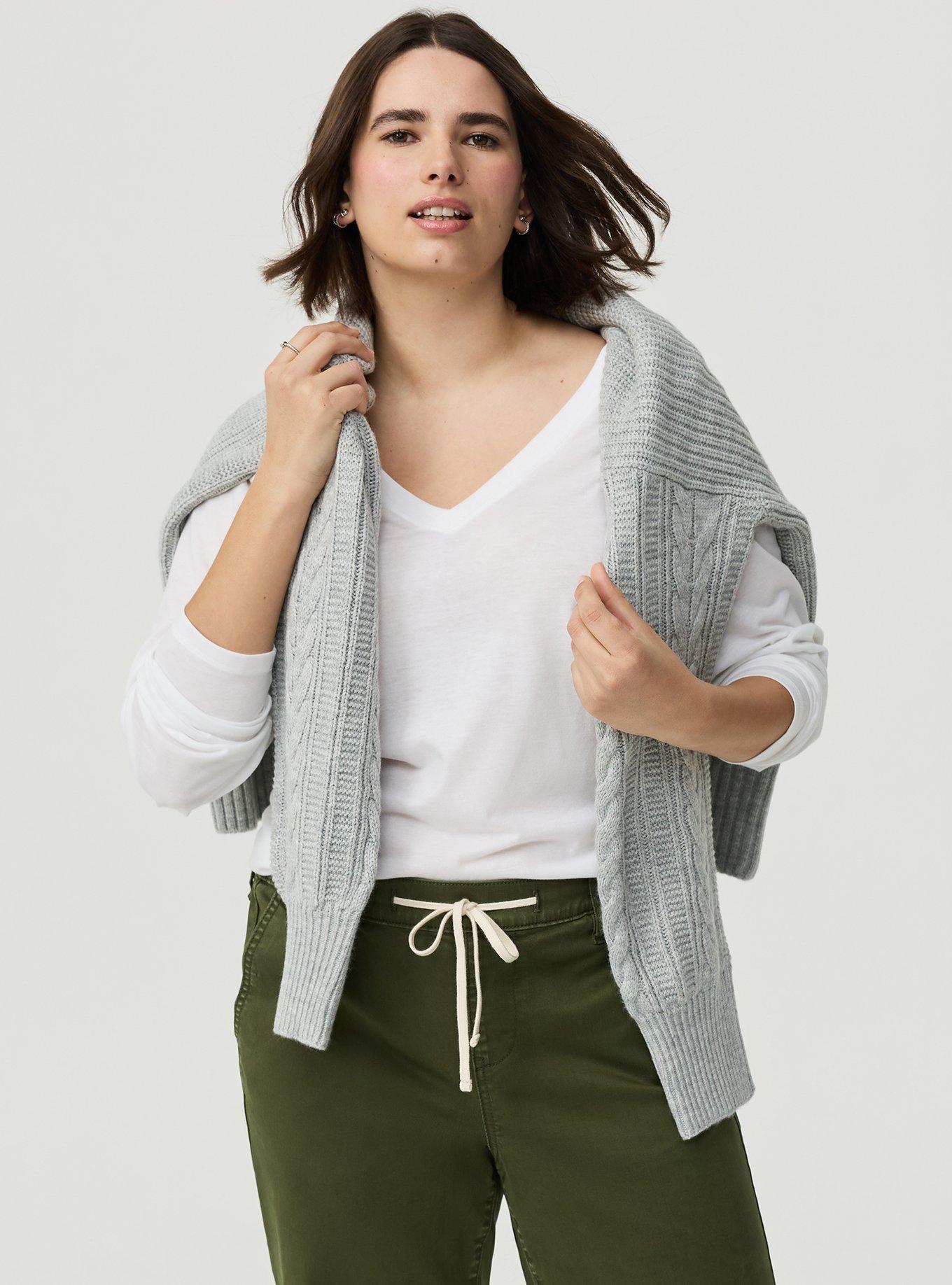 Girlfriend V-Neck Signature Jersey Long Sleeve Tee, BRIGHT WHITE, alternate