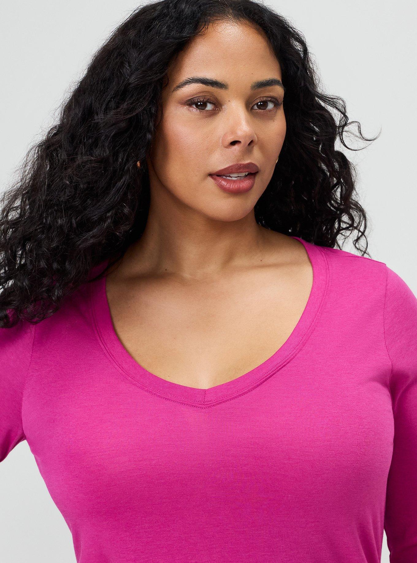 Girlfriend Signature Jersey V-Neck Long Sleeve Tee, FUCHSIA RED, alternate