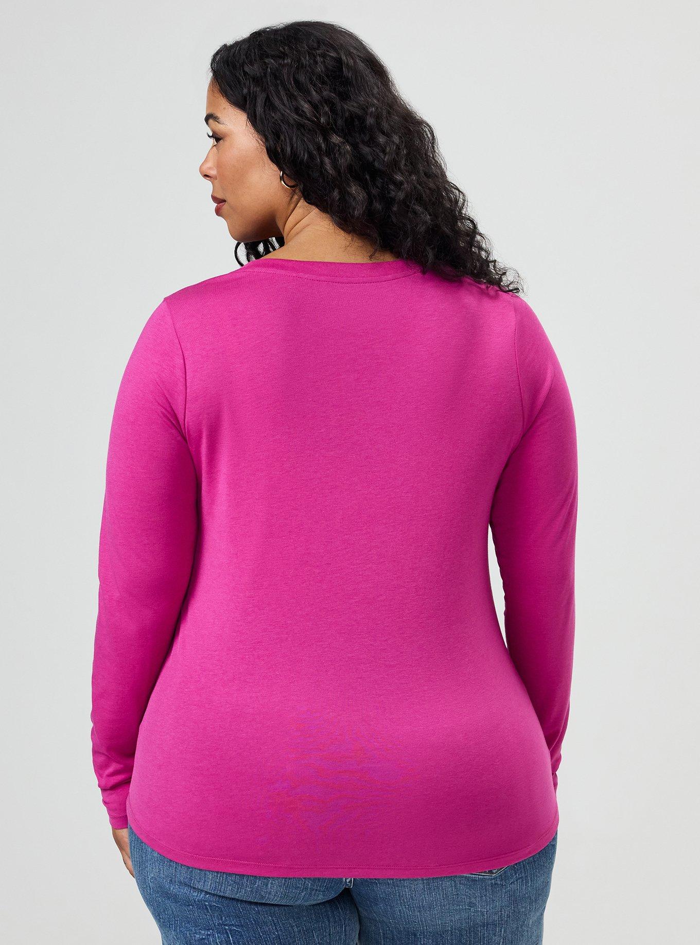 Girlfriend Signature Jersey V-Neck Long Sleeve Tee, FUCHSIA RED, alternate