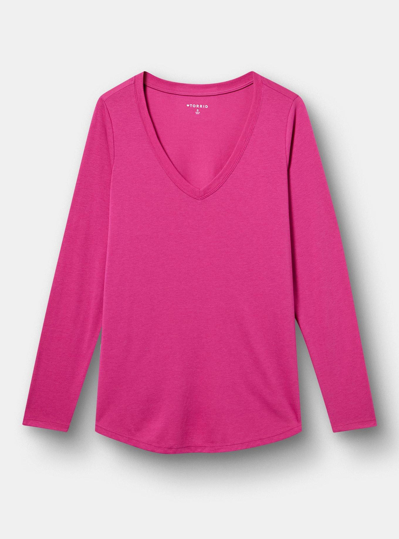 Girlfriend Signature Jersey V-Neck Long Sleeve Tee, FUCHSIA RED, flat