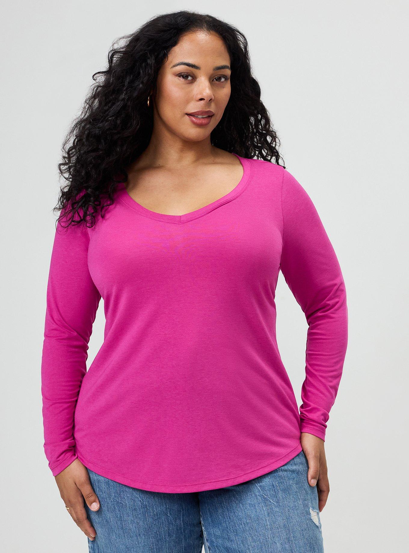 Girlfriend Signature Jersey V-Neck Long Sleeve Tee, FUCHSIA RED, hi-res