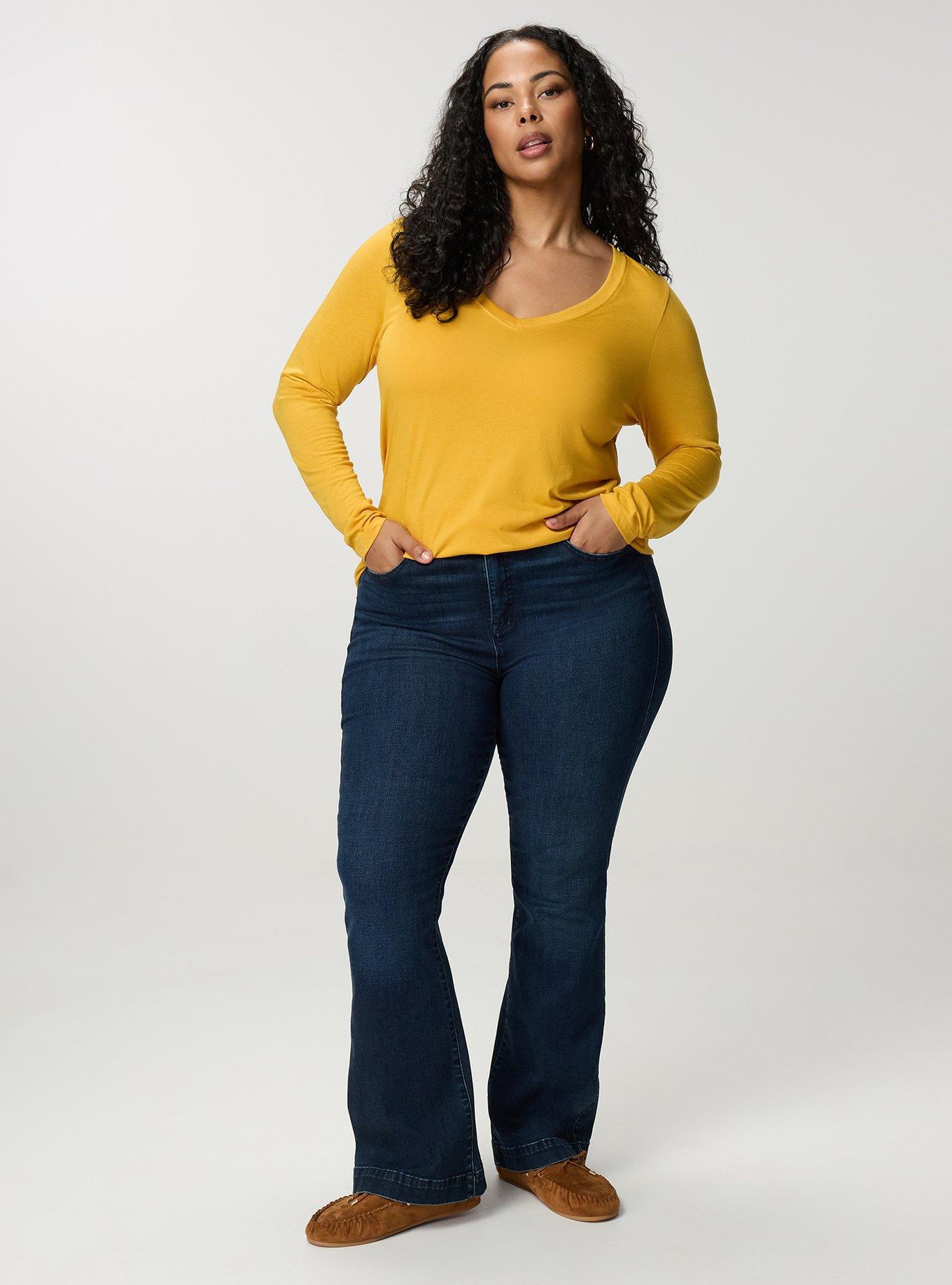 Plus Size Girlfriend Signature Jersey V-Neck Long Sleeve Tee, MINERAL YELLOW, alternate