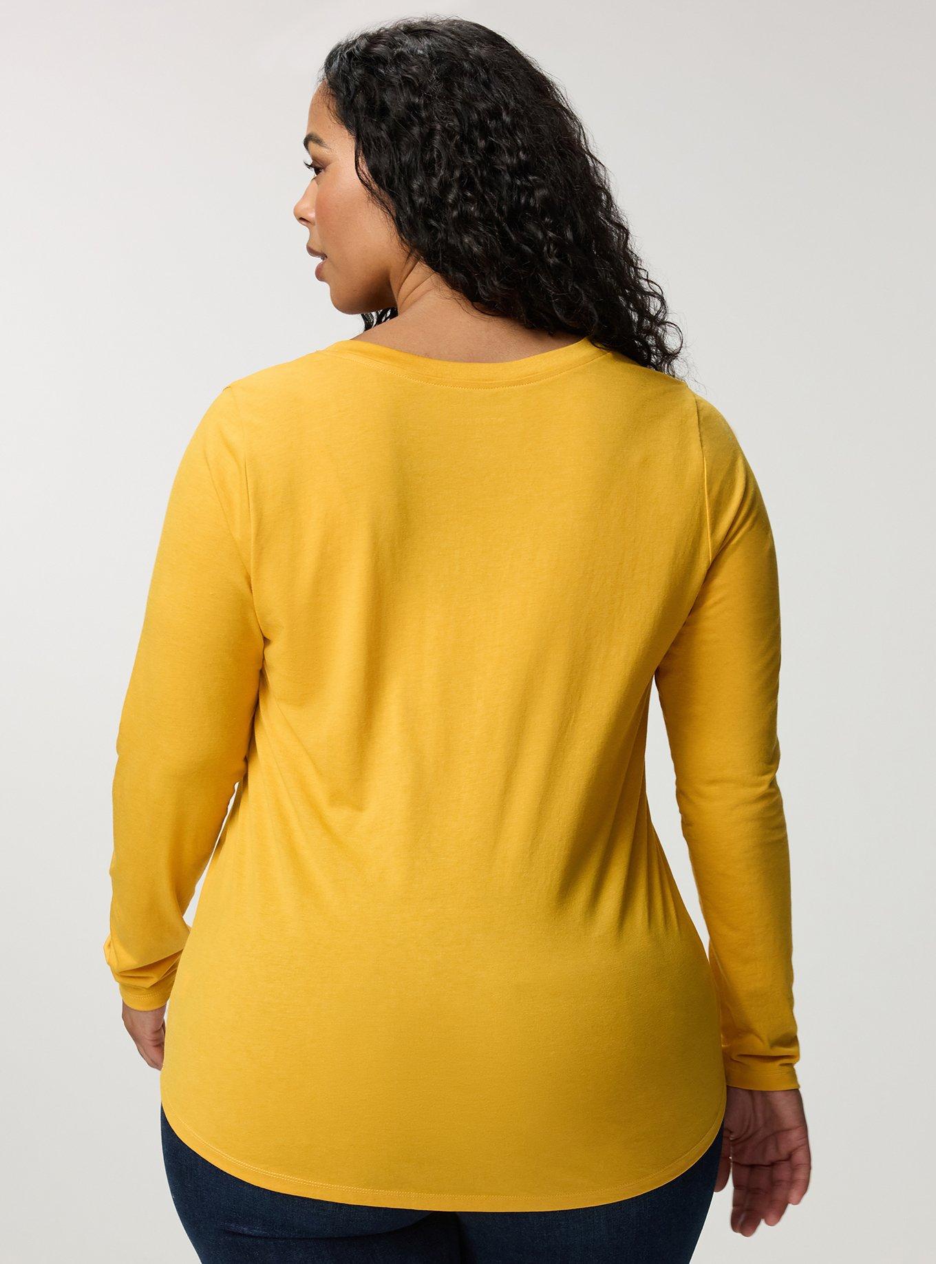 Plus Size Girlfriend Signature Jersey V-Neck Long Sleeve Tee, MINERAL YELLOW, alternate