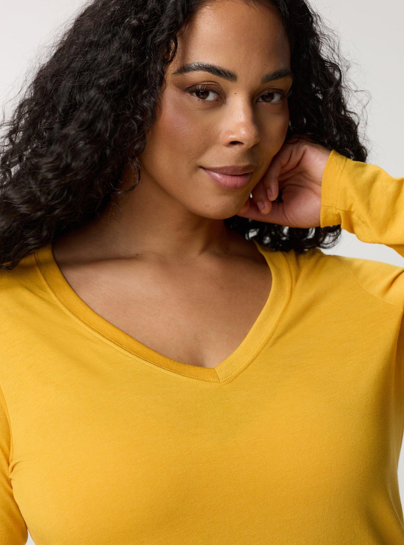 Plus Size Girlfriend Signature Jersey V-Neck Long Sleeve Tee, MINERAL YELLOW, alternate