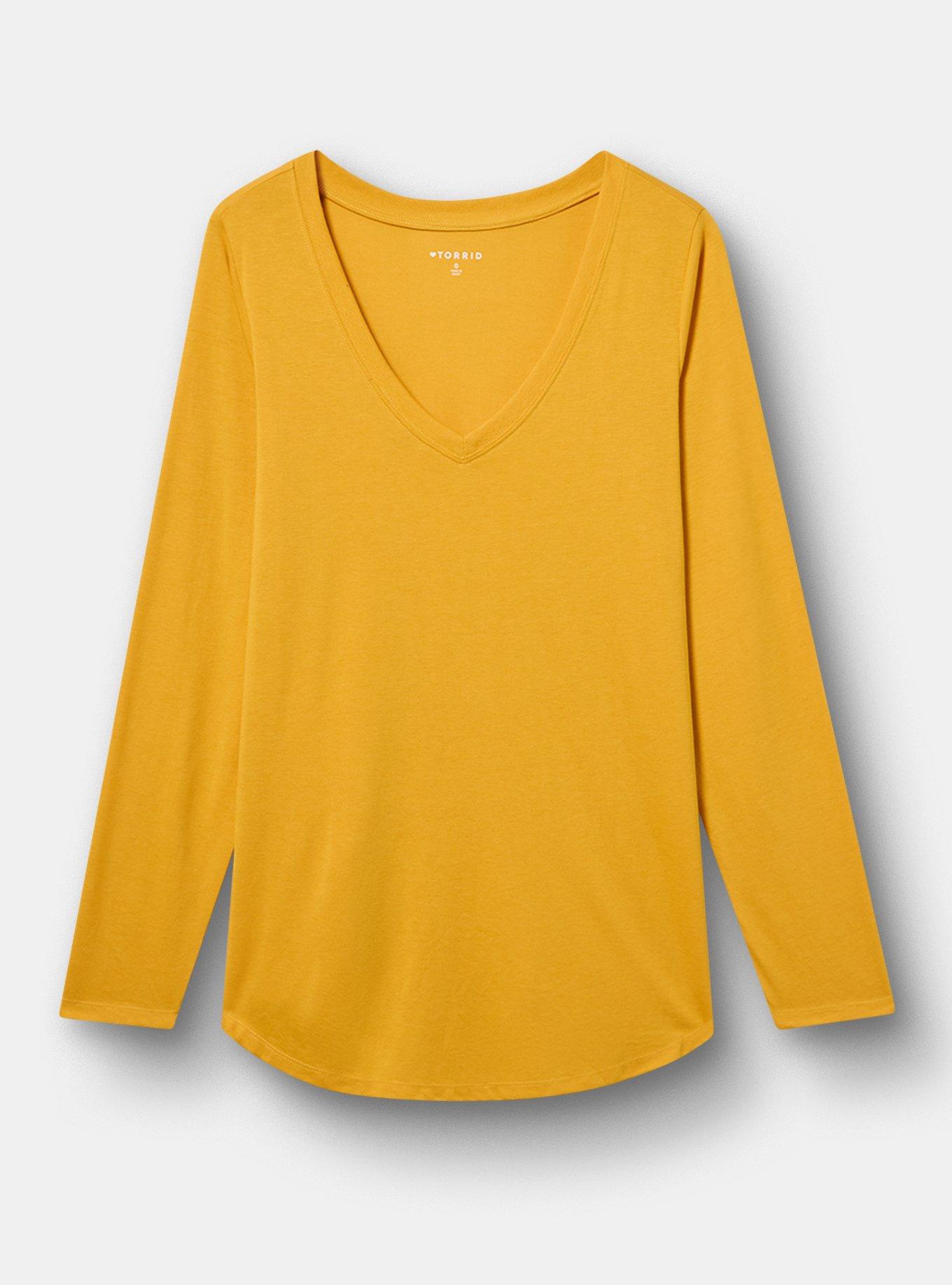 Plus Size Girlfriend Signature Jersey V-Neck Long Sleeve Tee, MINERAL YELLOW, hi-res