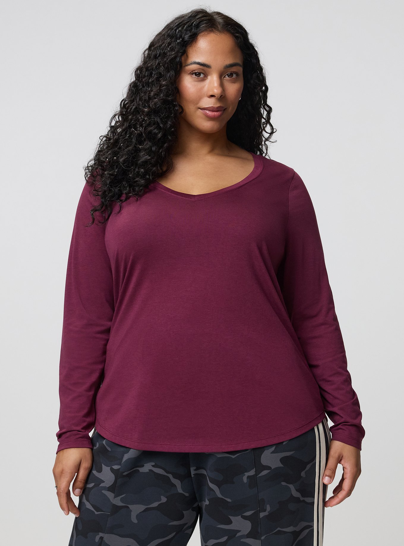 Girlfriend Signature Jersey V-Neck Long Sleeve Tee, MAROON BANNER, alternate