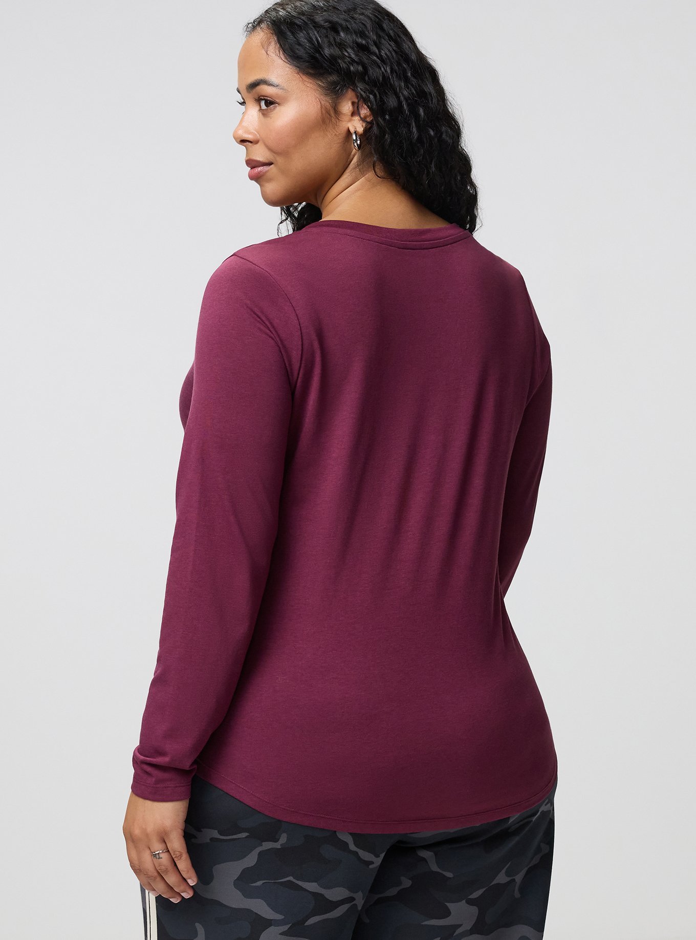 Girlfriend Signature Jersey V-Neck Long Sleeve Tee, MAROON BANNER, alternate