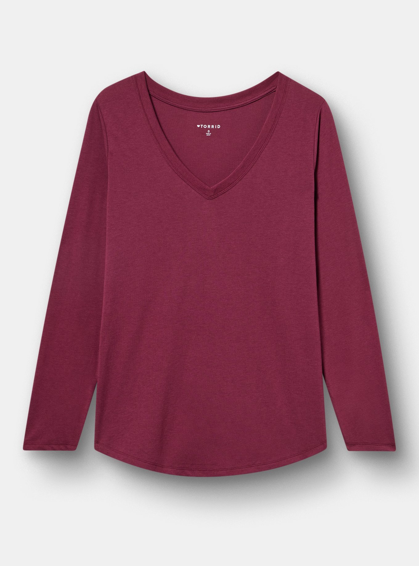 Girlfriend Signature Jersey V-Neck Long Sleeve Tee, MAROON BANNER, hi-res