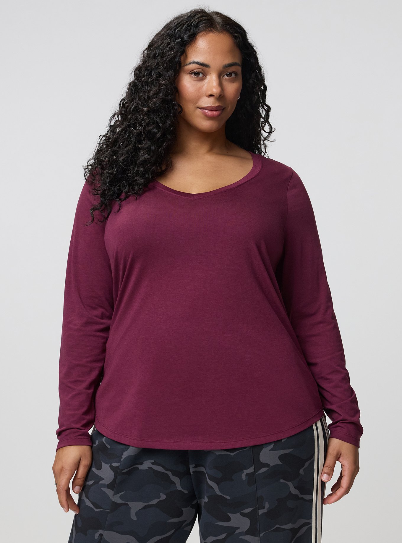 Girlfriend Signature Jersey V-Neck Long Sleeve Tee, MAROON BANNER, hi-res
