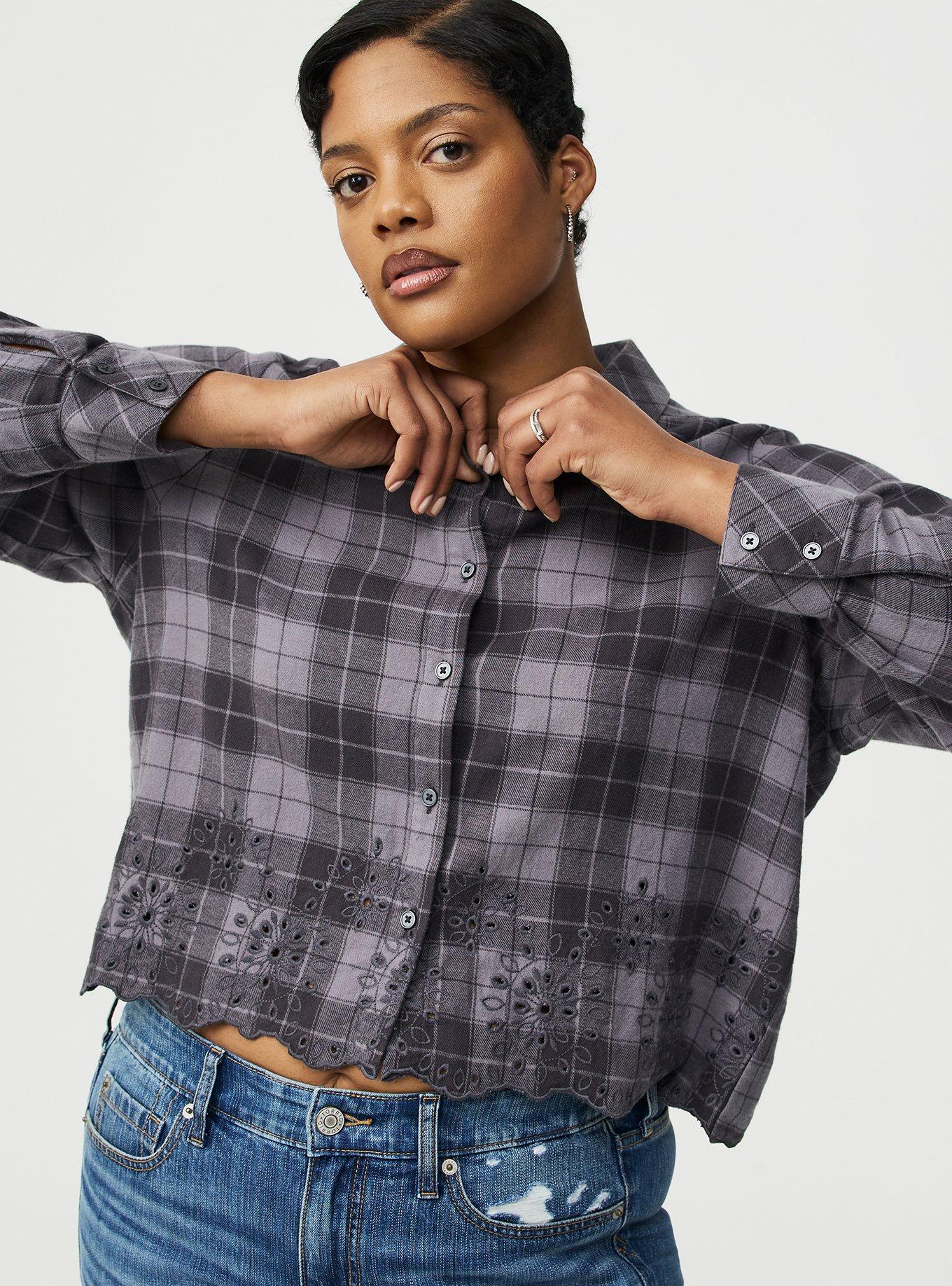Embroidered Flannel Crop Shirt